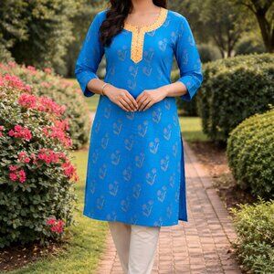 Blue Printed Kurti | Indian Tunic Top | Indo Western Ethnic Kurta